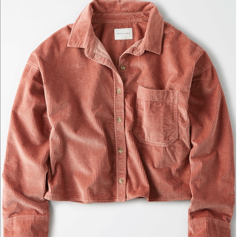 AE Corduroy Cropped Button Up Shirt (Mauve)